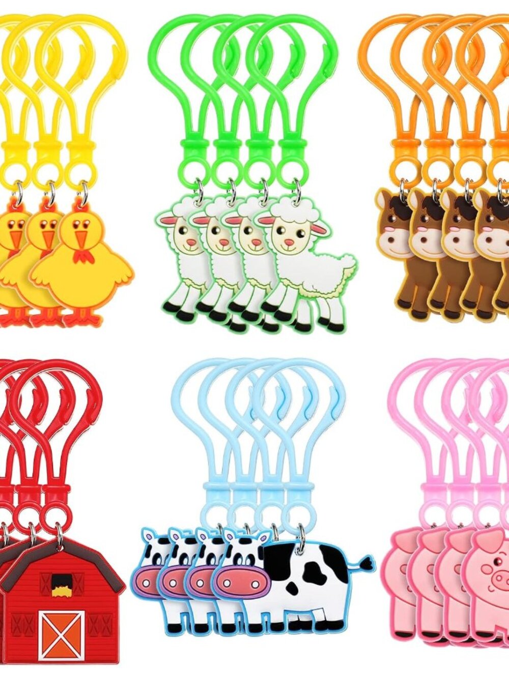 24 Pcs Farm Barnyard Animal Keychains s for Kids Bulk